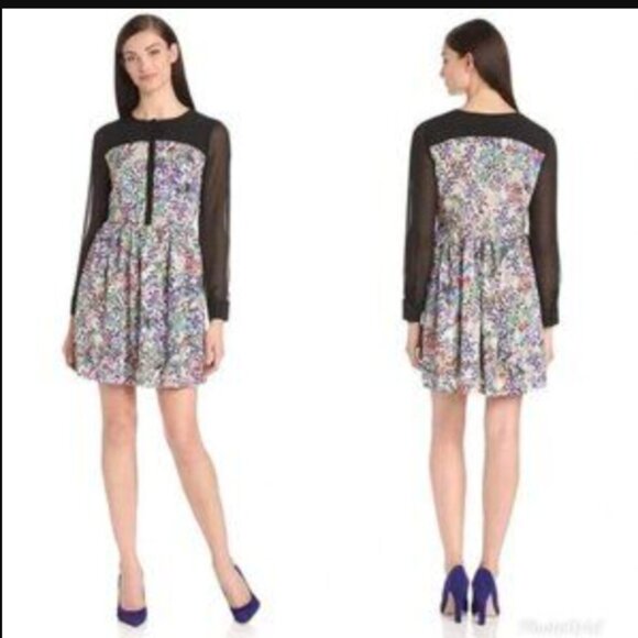 Kensie Long -sleeved printed chiffon dress NWT XL - Picture 1 of 5